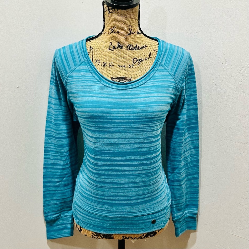Women Prana Blue Striped Knit Athleisure Lightweight Sweatshirt Size M